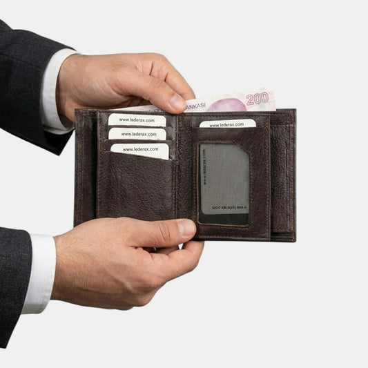 Lederax Hakiki Deri Dikey Erkek Cüzdan Bozuk Para Bölmeli LD627