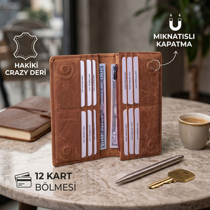 Lederax Eskitme Hakiki Deri Mıknatıslı Telefon Bölmeli Portföy Cüzdan LD628