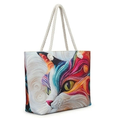 Lederax Rainbow Kedi Desenli Kadın Plaj Çantası LD668