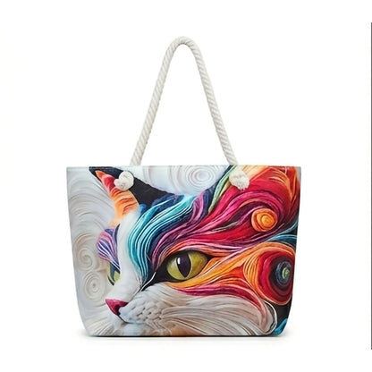 Lederax Rainbow Kedi Desenli Kadın Plaj Çantası LD668