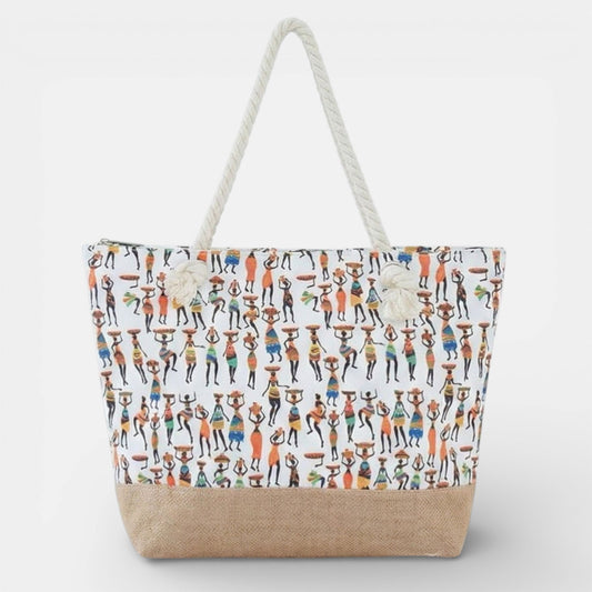 Lederax Etnik Afrika Figürlü Kadın Plaj Çantası LD641